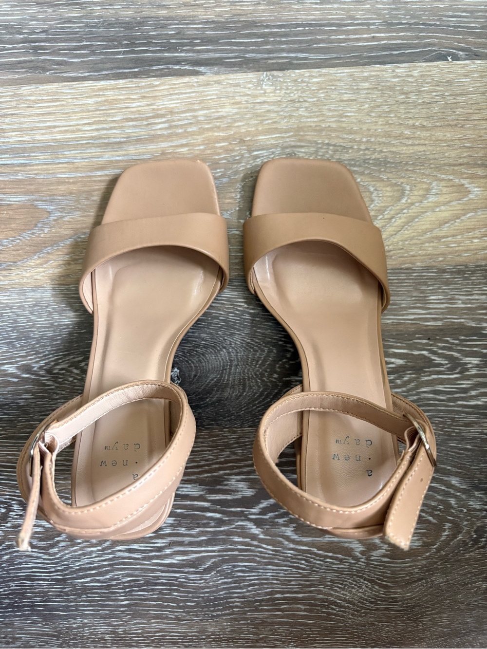 a new day Tan Ankle-Strap Block Heel Sandals